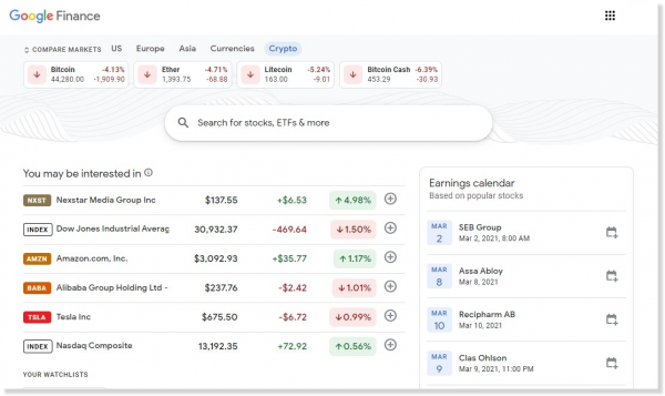 Google Finance thêm tab “Crypto” chuyên dụng có Bitcoin, Ether, Litecoin